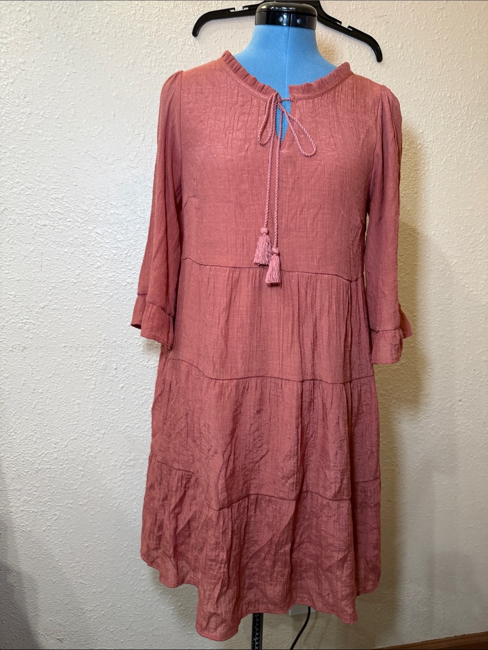 NAIF Dusty Rose Tiered Midi Dress